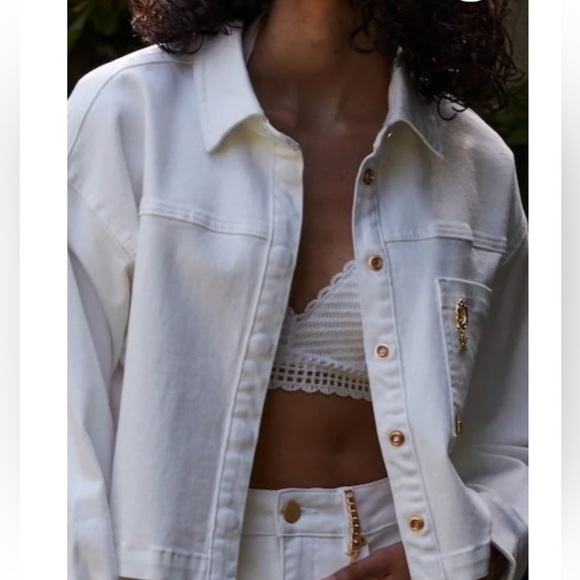 NWT $348 Kobi Halperin Teagan Denim White Jacket Size S Cropped Brooch - Picture 2 of 13